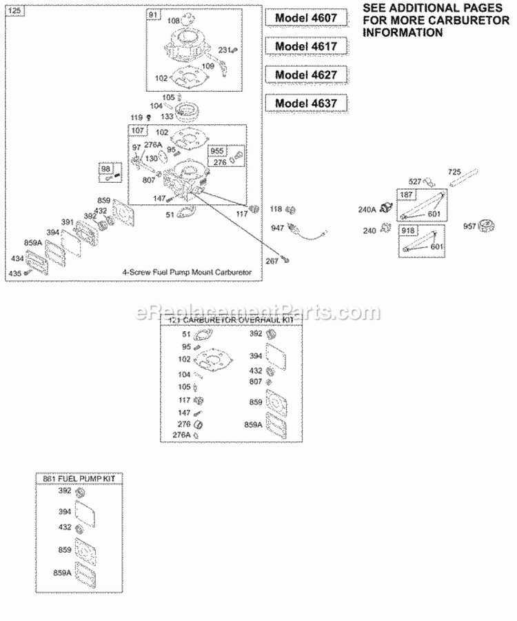 Carburetor 1 KitGasket Sets - Carburetor 1 KitGasket Sets - Fuel Pump 1 Diagram and Parts List for 463707-0143-E2  Briggs and Stratton Engine